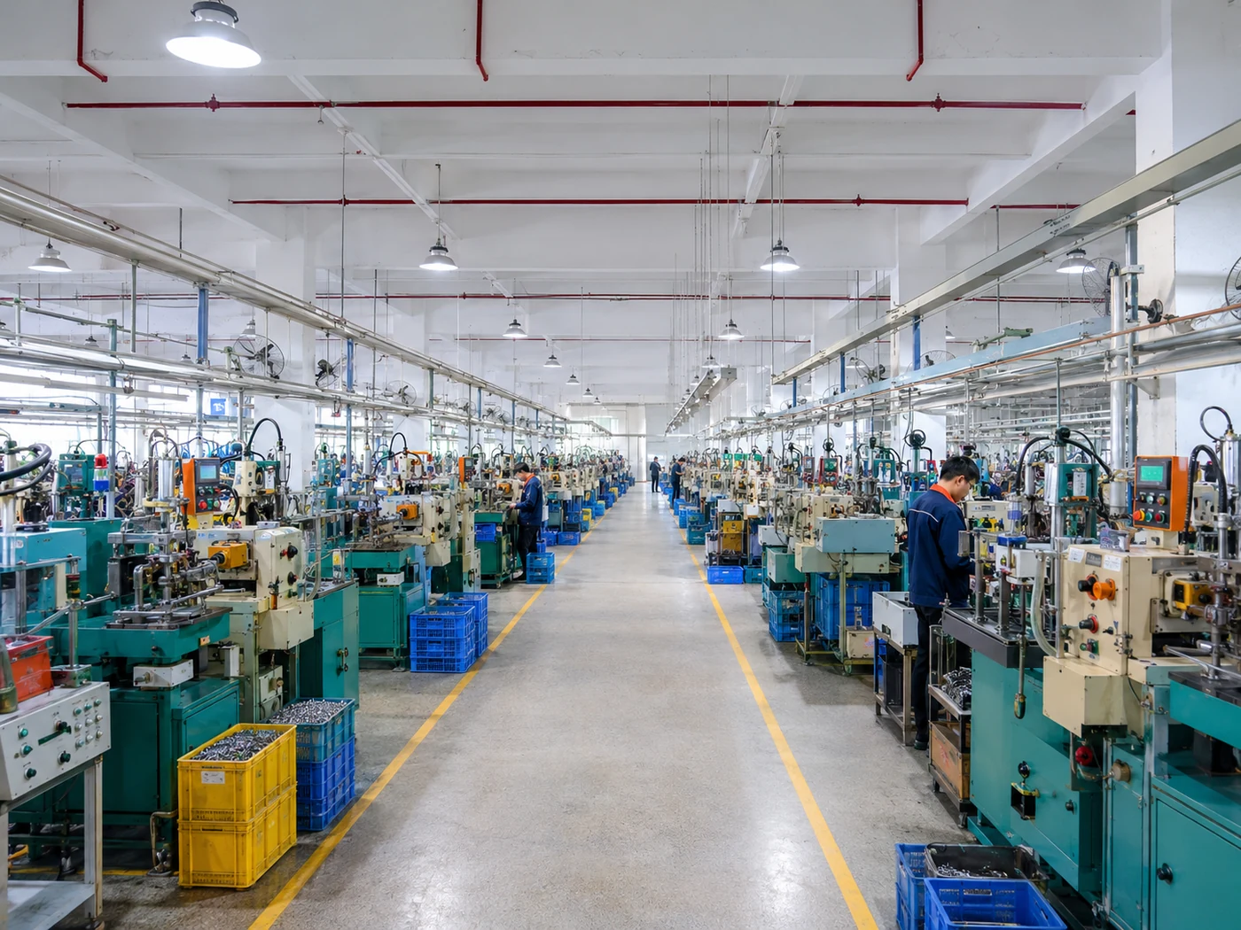 Merit Trims production workshop with automated button and trim machinery