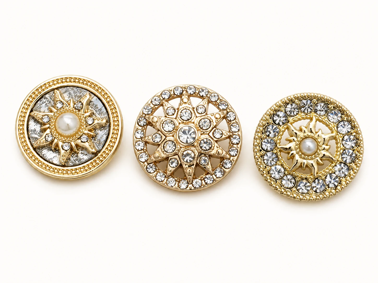gold sunburst pearl crystal buttons in round fashion styles