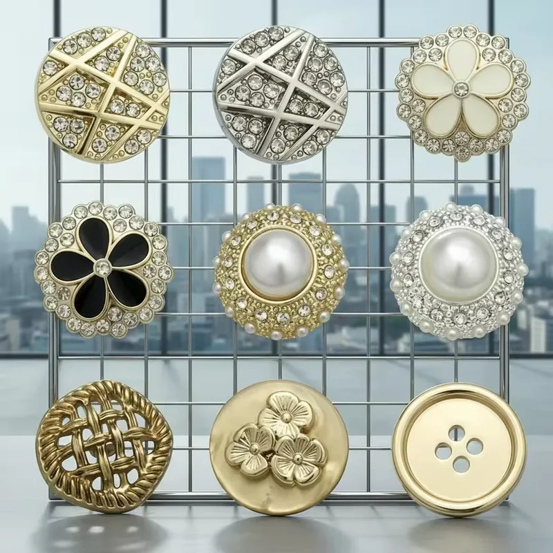 decorative fashion button display with pearl and crystal details