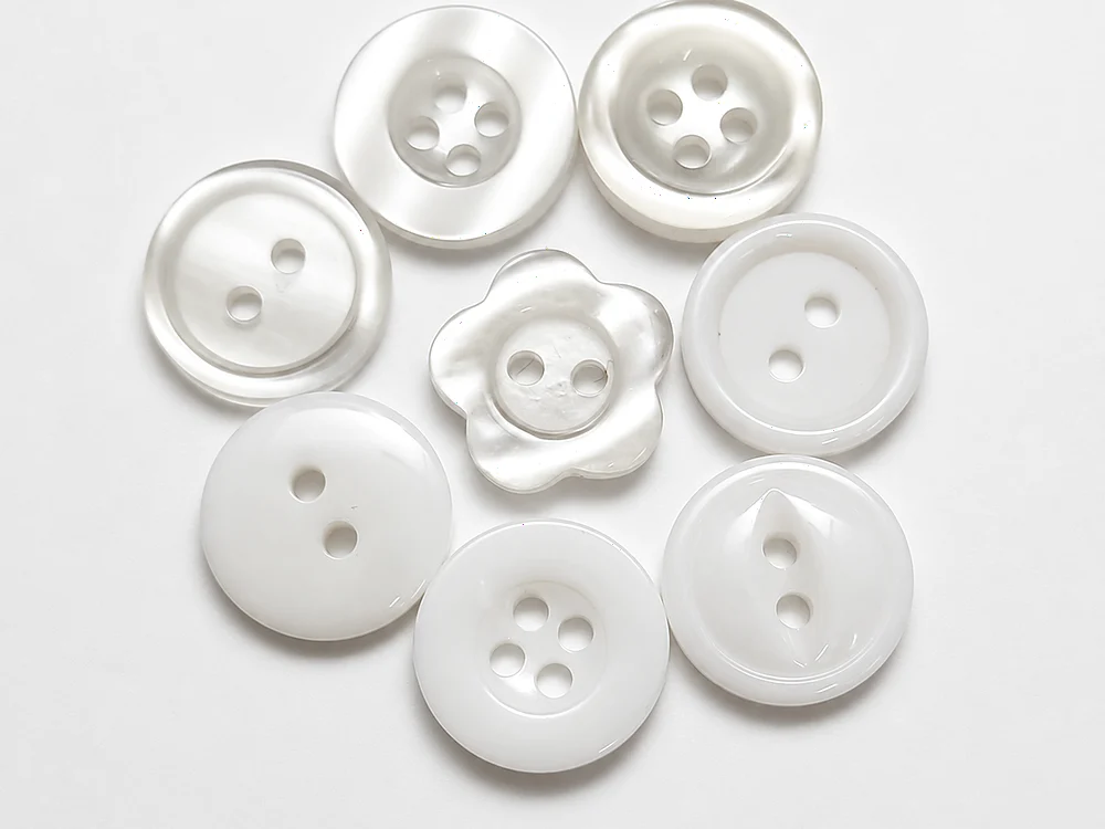 premium white pearl-effect button assortment with two-hole four-hole and flower styles