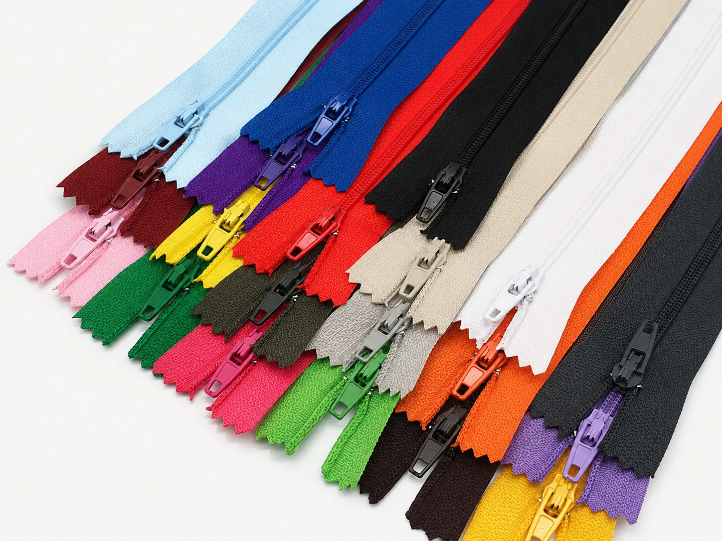 assorted colorful nylon coil zippers with matching sliders