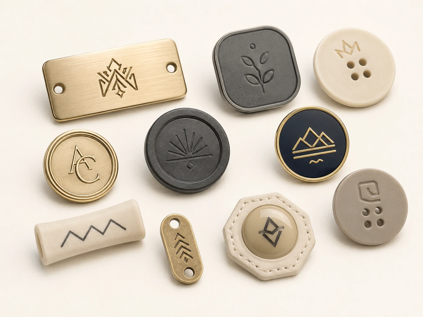 Custom logo buttons and metal logo plates with engraved and embossed branding